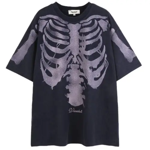 Washed Dark Skeleton Print T-Shirt