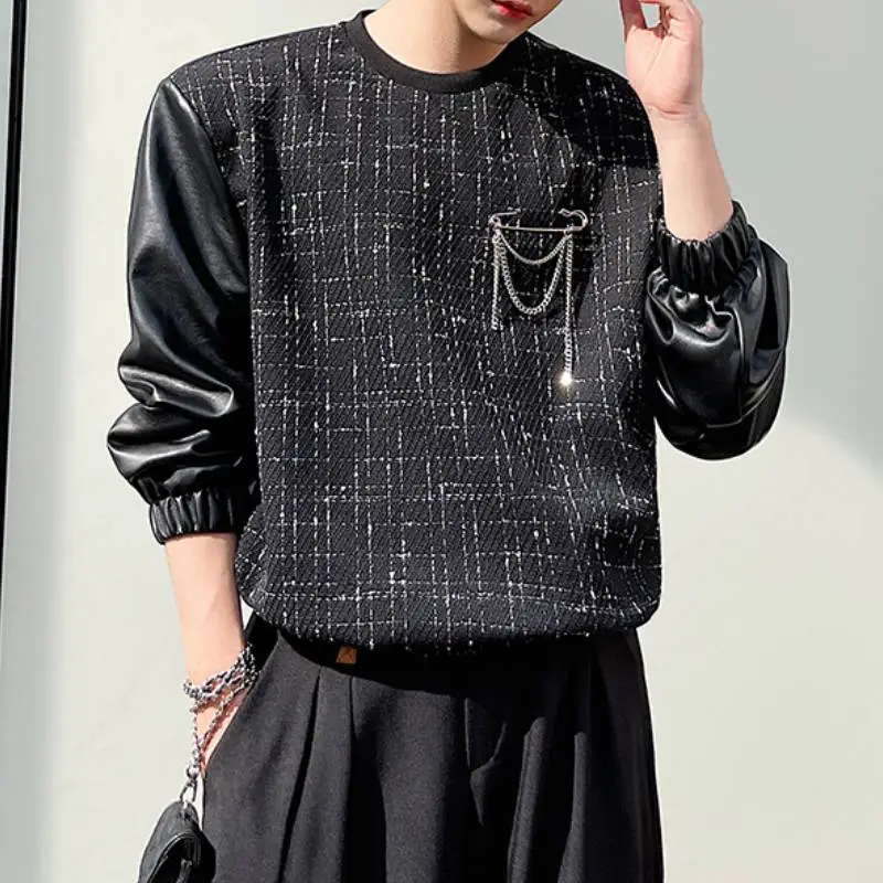 Patchwork Leather Pullover Sweater-3