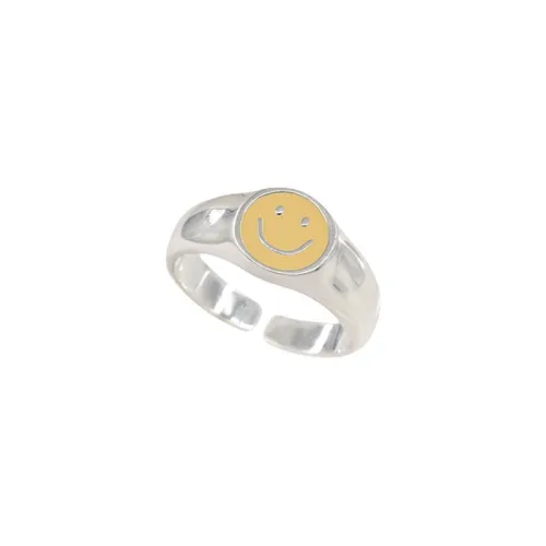 Stacked Smiley Face Ring Women's Korean Style Fashion Personalized S925 Silver Smile Open Finger Ring Twist Line Food Finger Ring Fashion