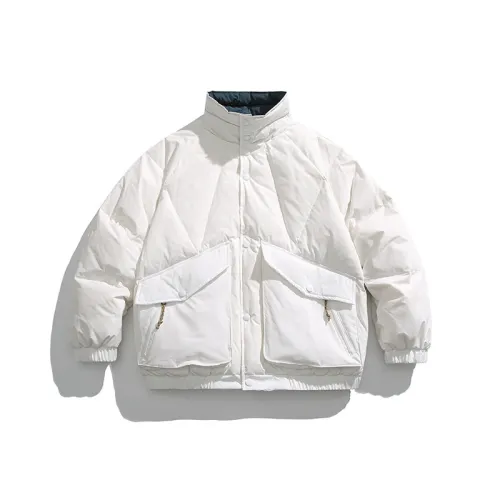 Spliced Large Pocket White Duck Down Jacket