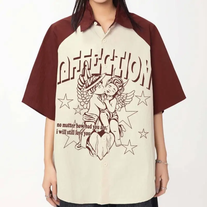 Loose Casual Angel Print Shirt-12