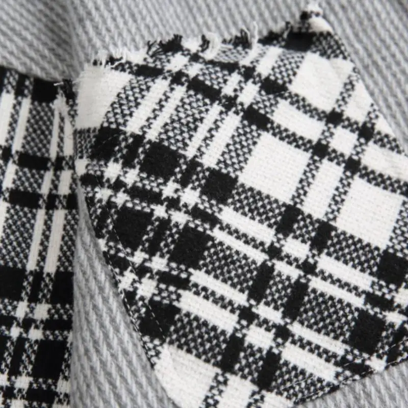 Design Spliced Plaid Long Sleeve Shirt-5