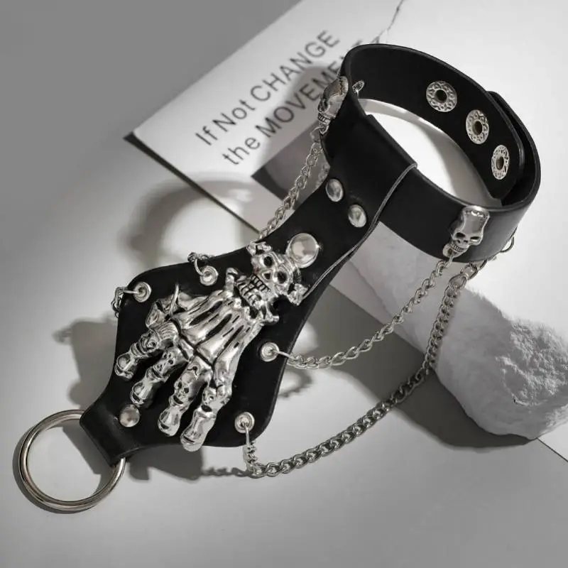 Retro Punk Rivet Skull Bracelet-5