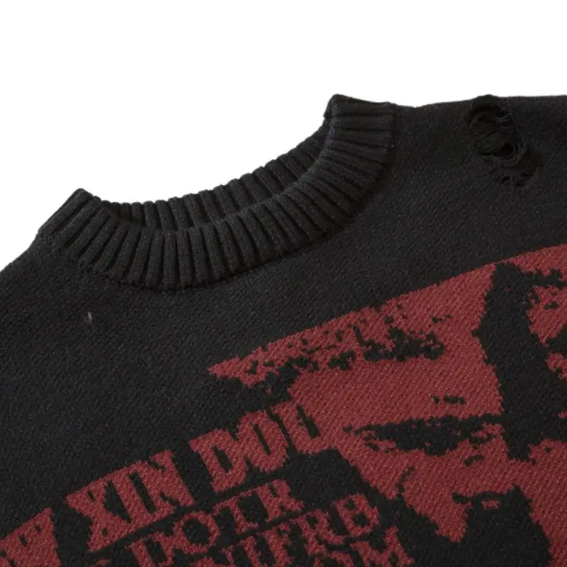 Street Retro Graffiti Figure Jacquard Sweater-3