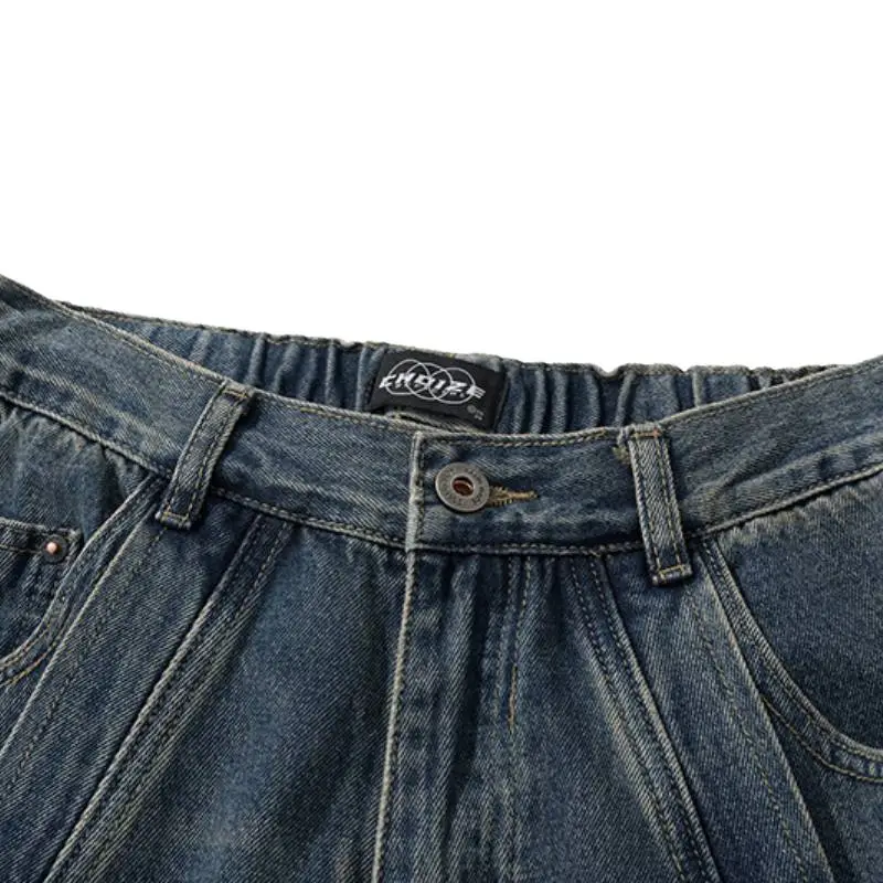 Vintage Loose Straight Stitching Jeans-3