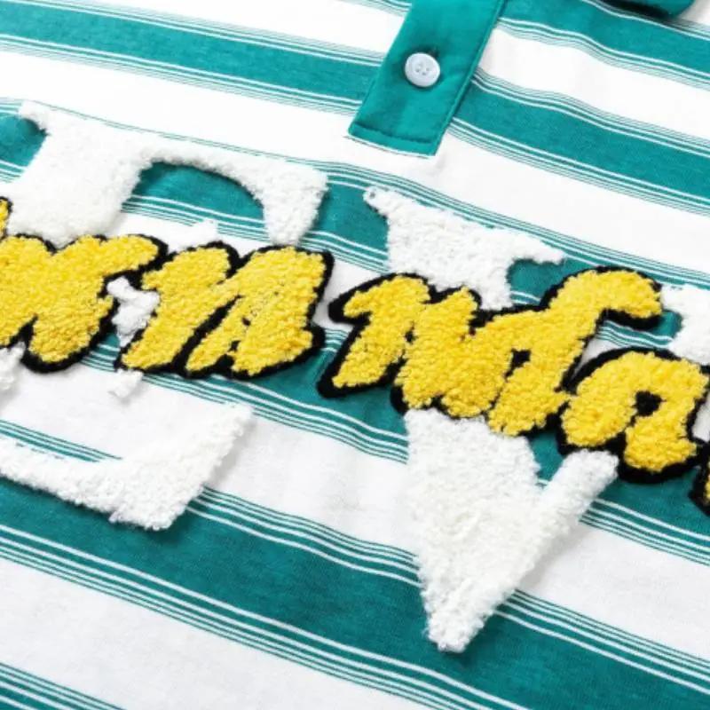Loose Embroidery Striped Polo Shirt-2