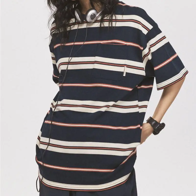 Vintage Contrast Striped T Shirt-3