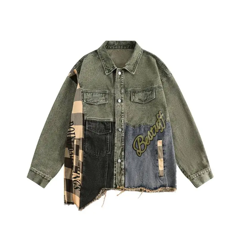 New Style Street Irregular Loose Stitching Street Denim Jacket swag OOTD-0