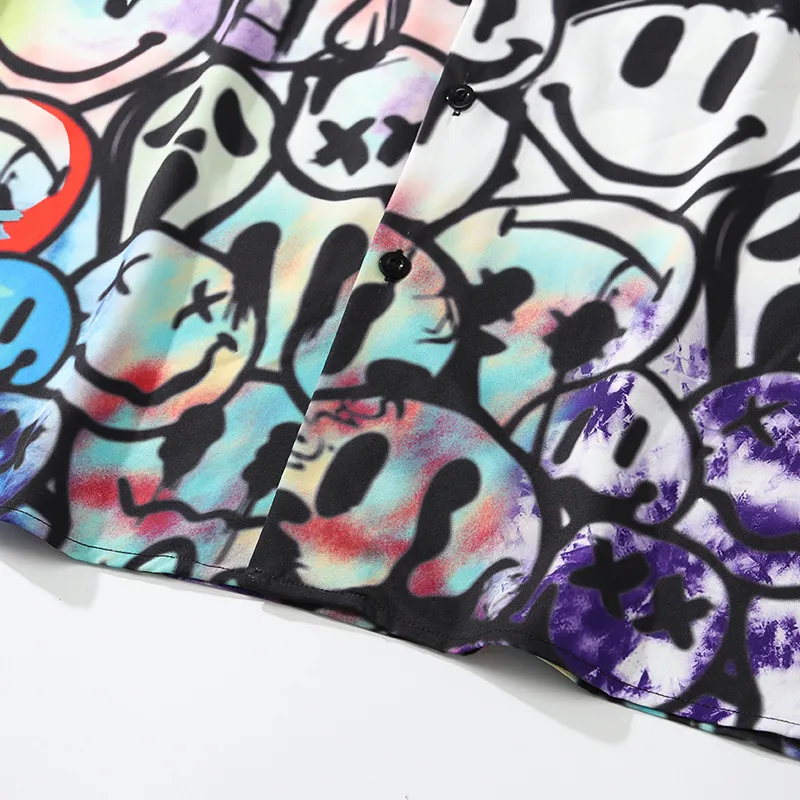 Print Graffiti Smiley Face Shirt-4