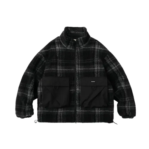 Plaid Lamb Wool Stand Collar Cotton-padded Jacket