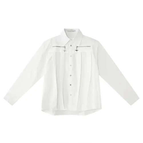 Overlapping Pleated Shoulder Pad Trendy Shirt