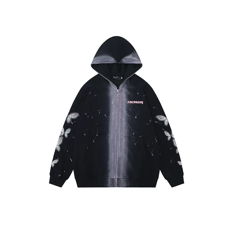 Splash Ink Butterfly Printed Zipper Sweatshirt-0