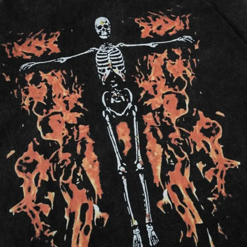 Washed Dark Flame Skull T Shirt-2