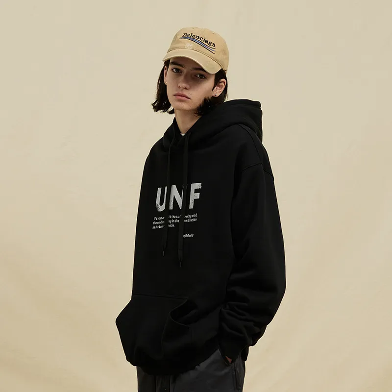 Fleece lined Letter Printing Hoodie-1