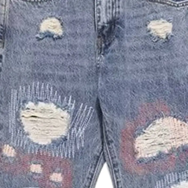 Patch Ripped Micro flared High Street Embroidered Loose Hip hop Jeans-4