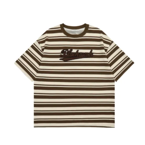 Loose Striped Embroidered Round Neck T-Shirt