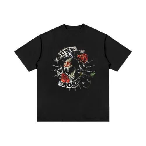 Washed Hip Hop Crew Neck Short Sleeve Gun Flower T-shirt