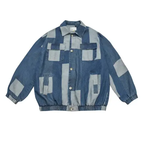 New Vintage Stitching Contrast Color Loose Denim Jacket