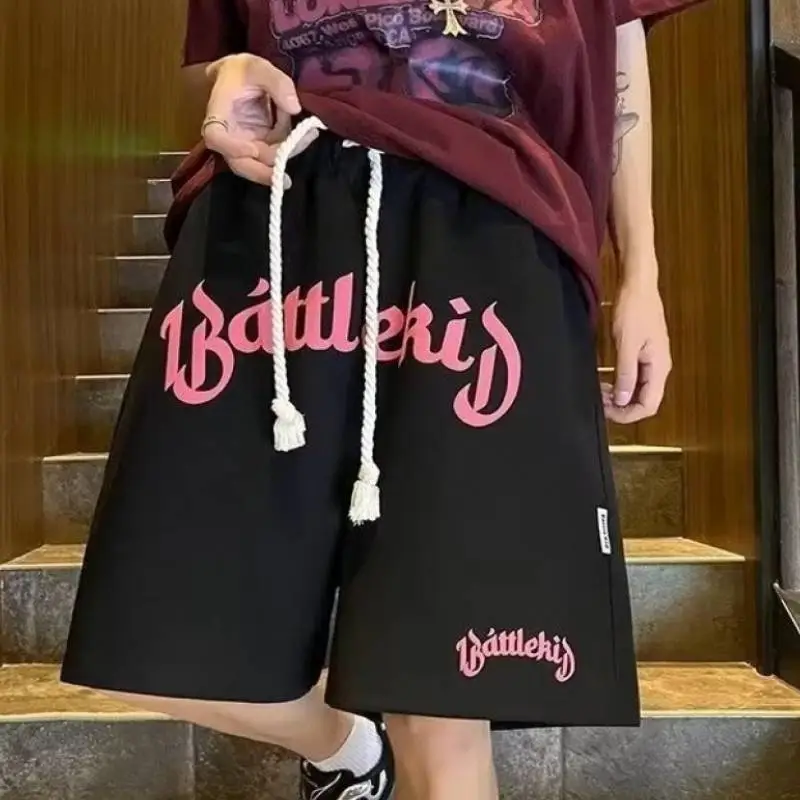 Letters Printed Solid Color Work Shorts-5