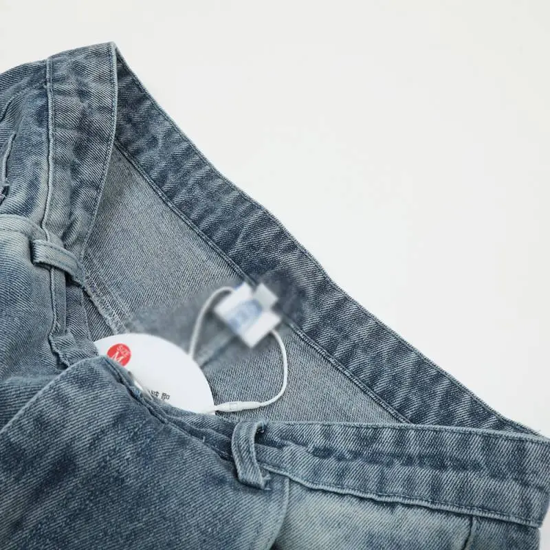 Washed & Distressed Denim Straight Leg Trousers-5