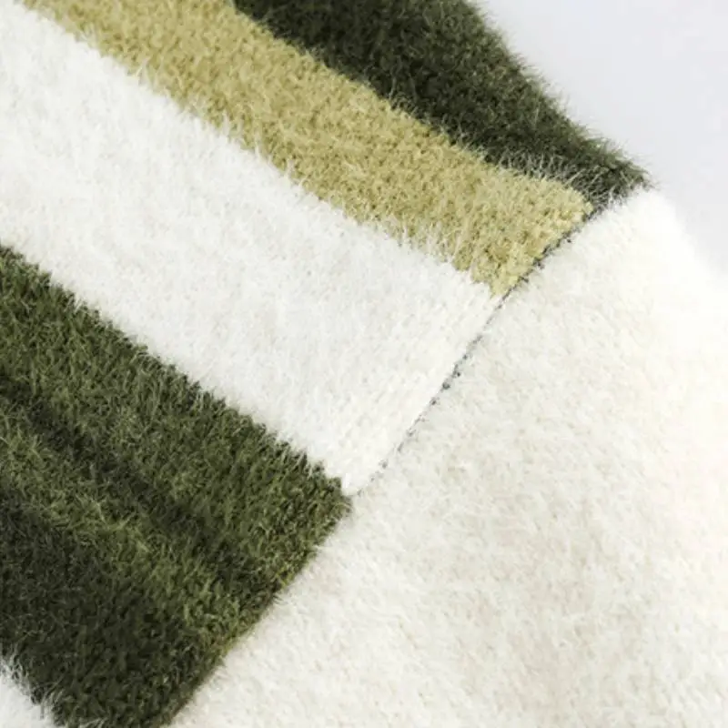 Fashion Simple Striped Crewneck Knitted Neutral Sweater-6