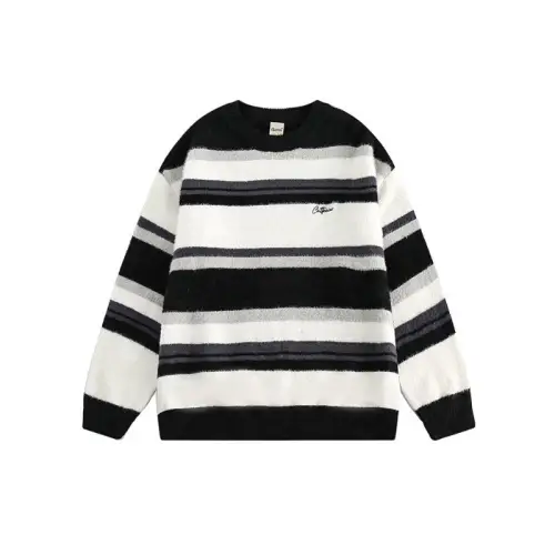 Fashion Simple Striped Crewneck Knitted Neutral Sweater