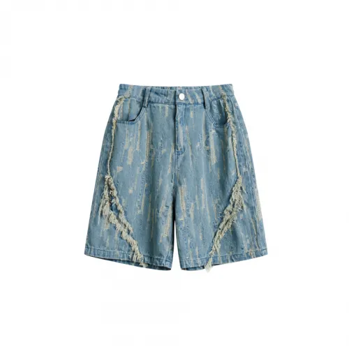 Ripped Straight Denim Shorts