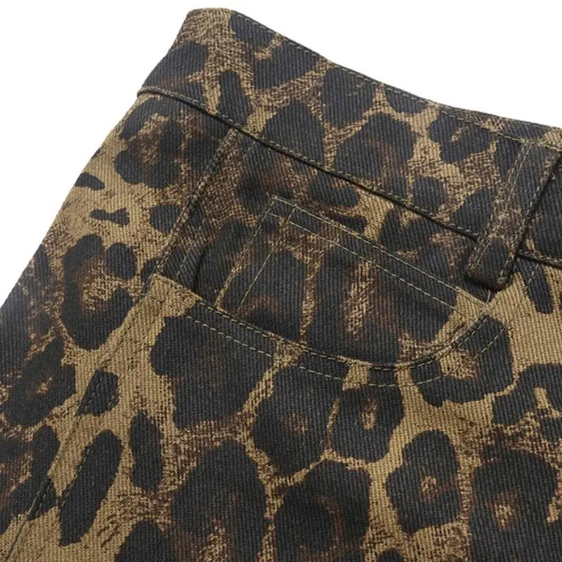 Retro Style Casual Pants Wilderness Street Leopard Print-5