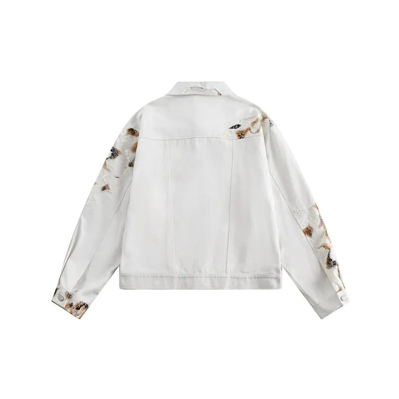 Spring New Burn Flower Lace Stitching Lass Denim Jacket-1