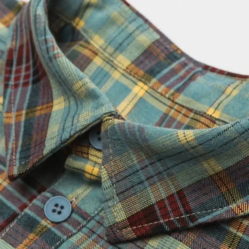 Washed Old Long Sleeve Plaid Shirt-9