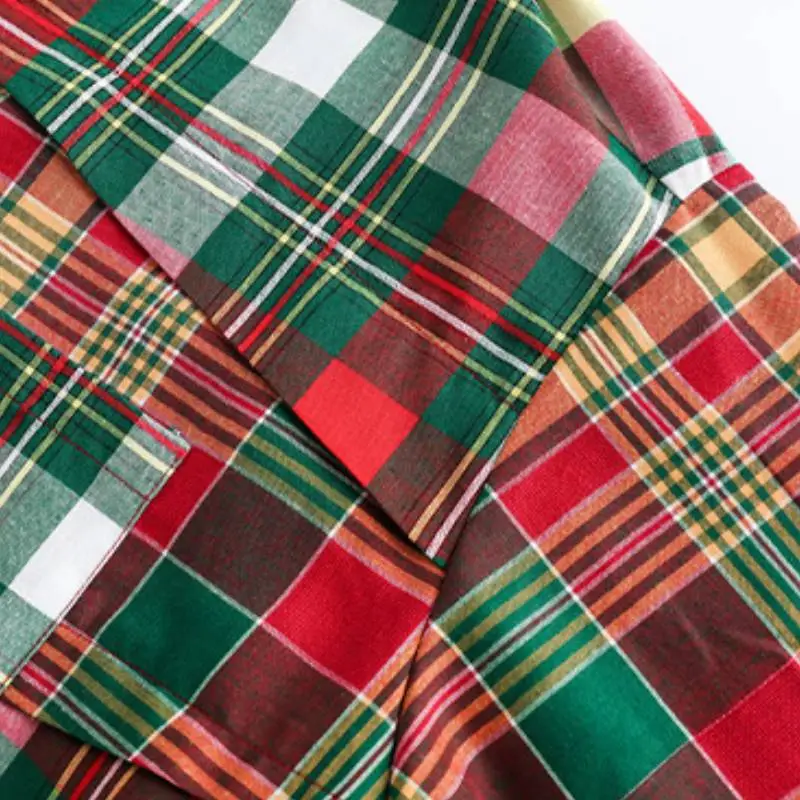 Contrast Color Stitching Christmas Style Pattern Plaid Long Sleeve Trendy Shirt-7