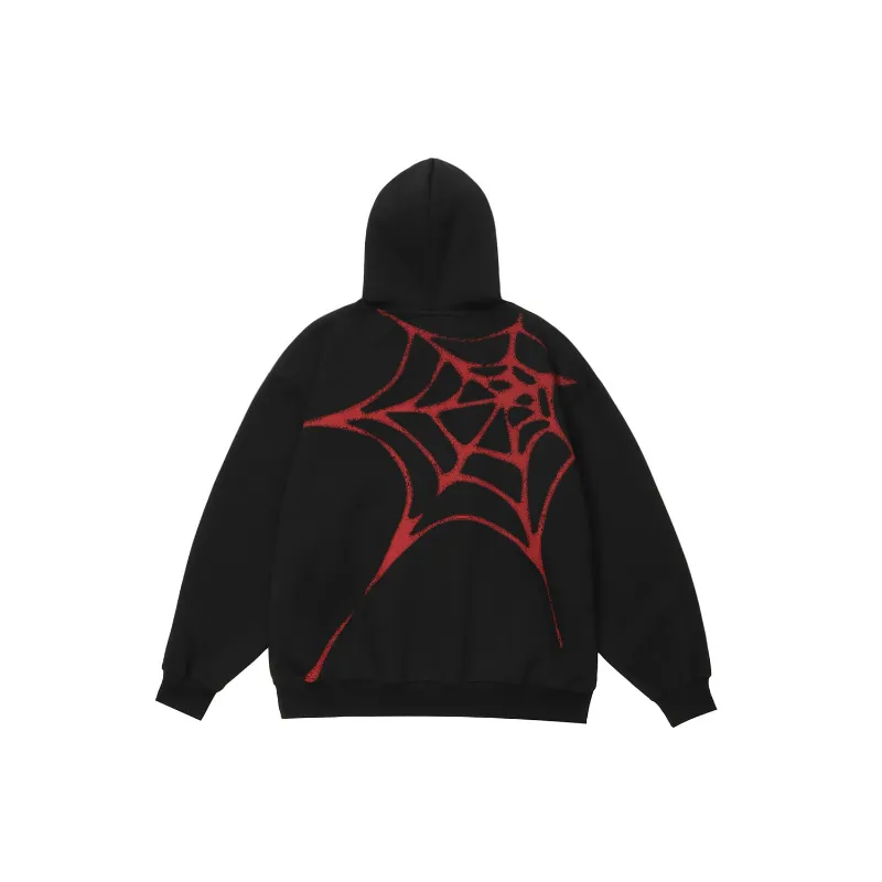 Vintage Spider Pattern Fleece Hoodie-1