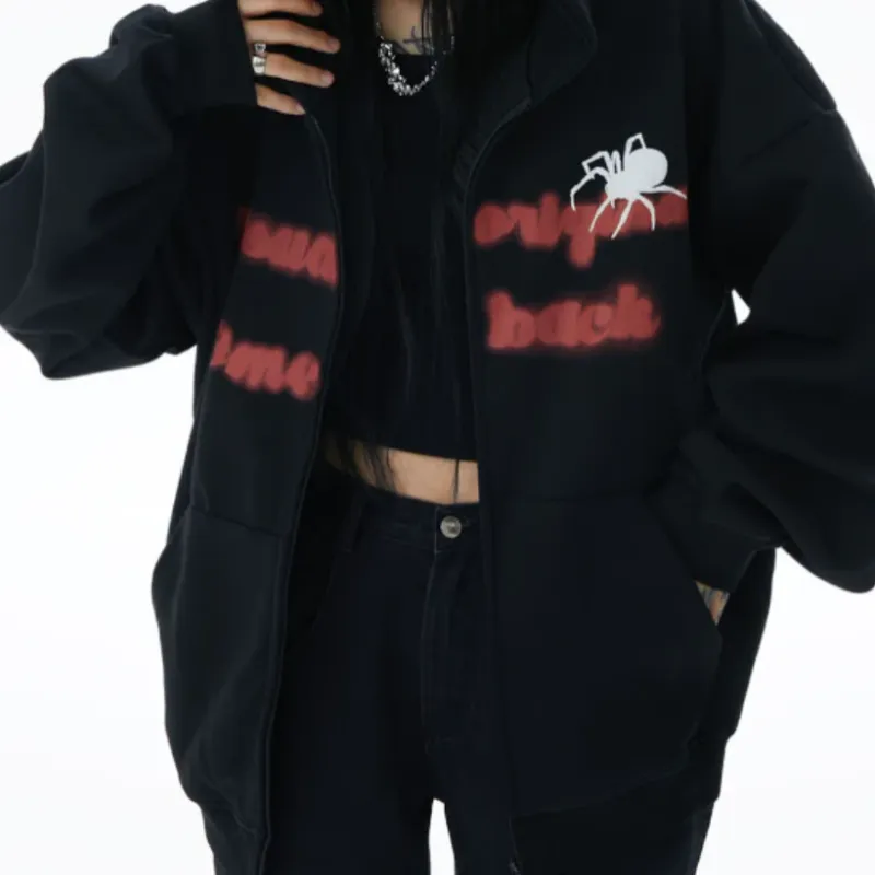 Spider Pattern Fleece Hoodie-2