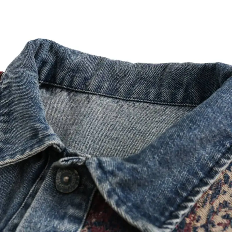Bohemian Stitching Vintage Washed Denim Tooling Jacket-4