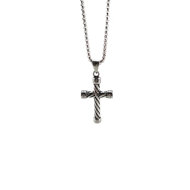 Retro Striped Cross Fashionable Stainless Steel Chain-1
