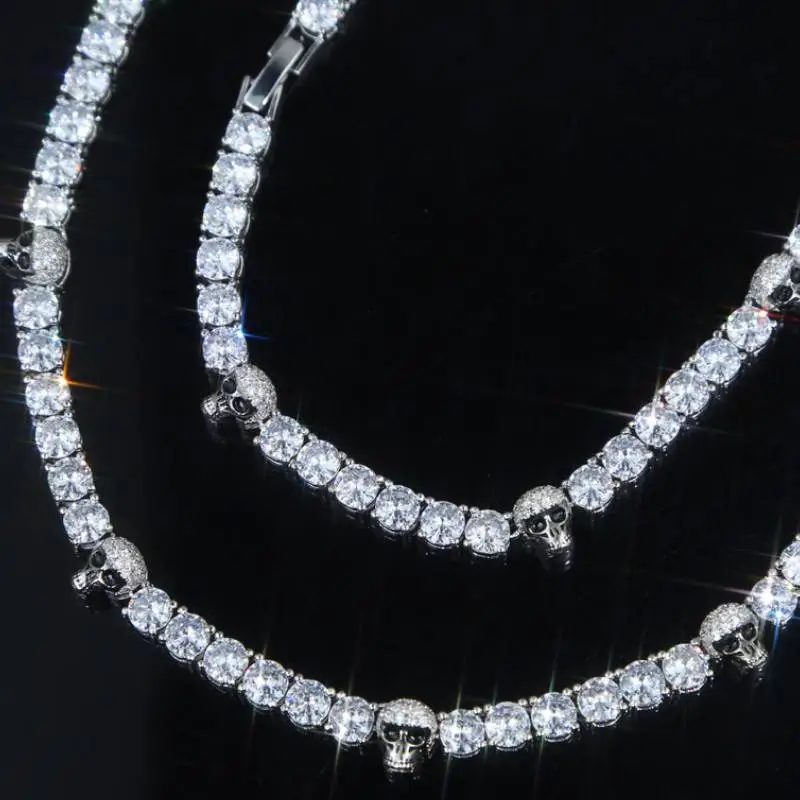 Zircon Chain Skull Necklace-2