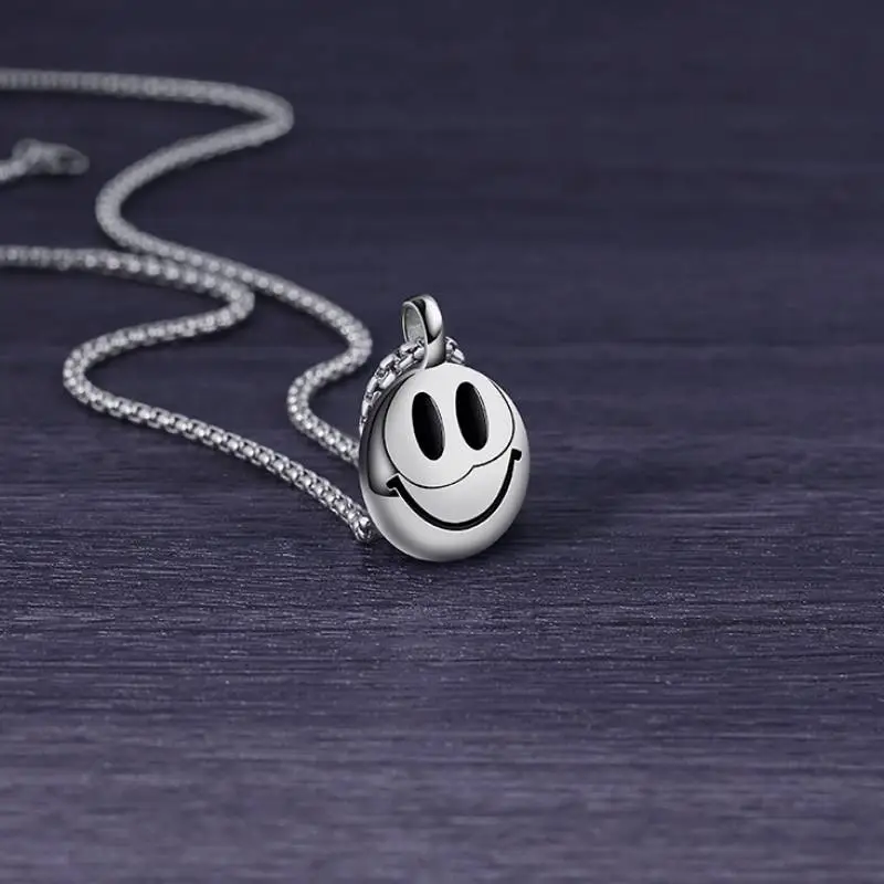 Titanium Steel Smiley Face Pendant Necklace-5