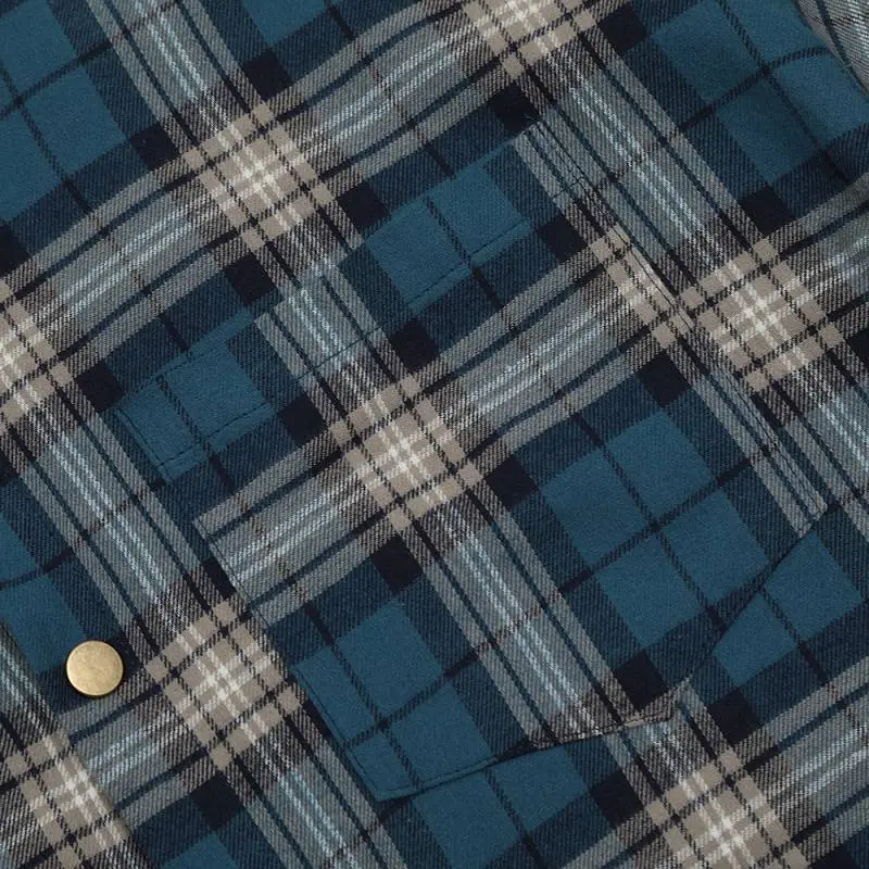Hip Hop Long Sleeve Fake Two Piece Plaid Shirt-2