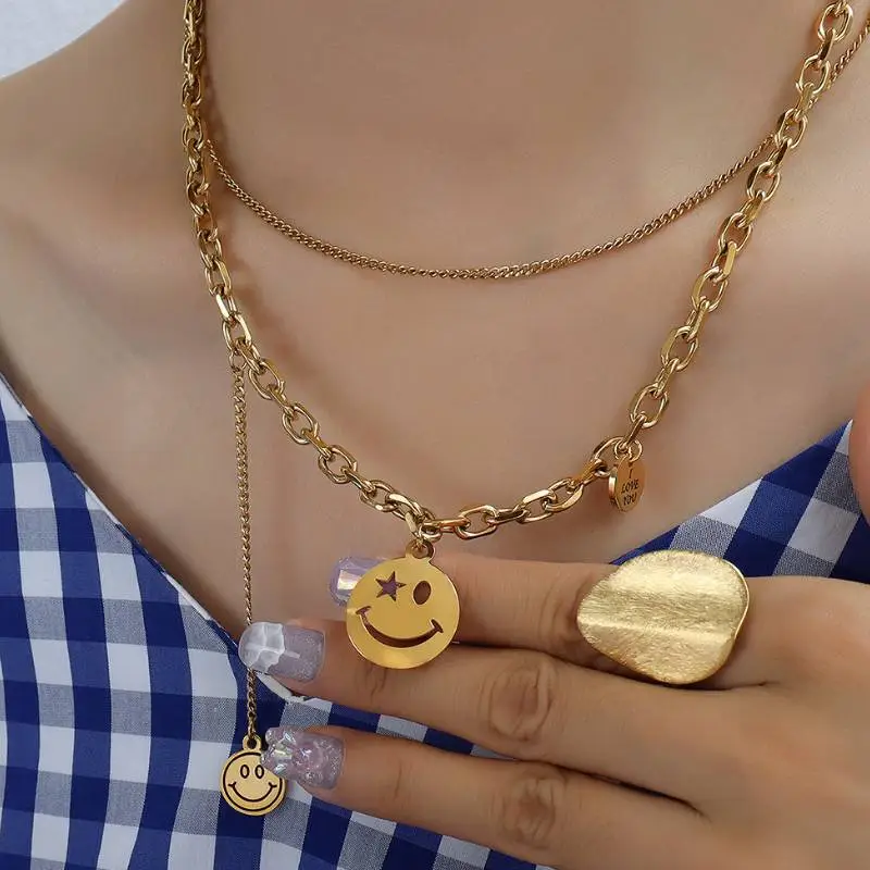 Smiley Face Tassel Round Necklace-4