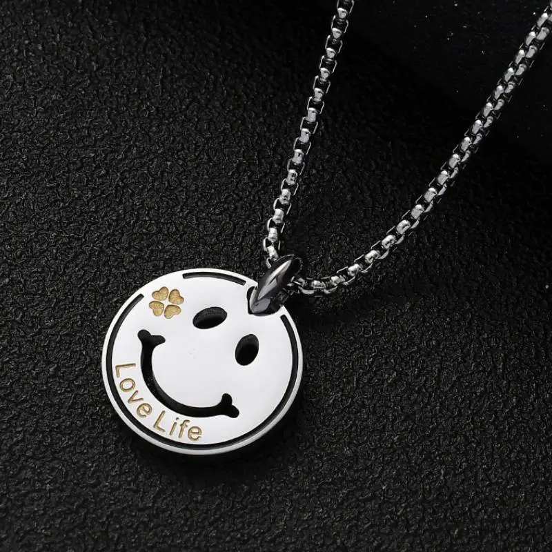 Smiley Face Pendant   Stainless Steel Couple Necklace-3
