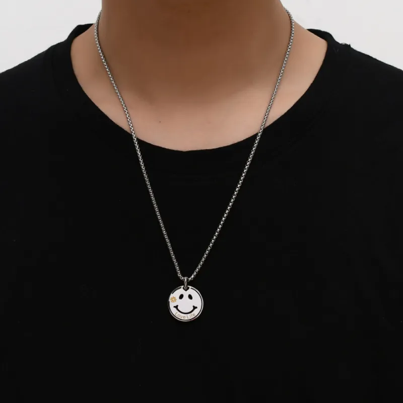Smiley Face Pendant   Stainless Steel Couple Necklace-1