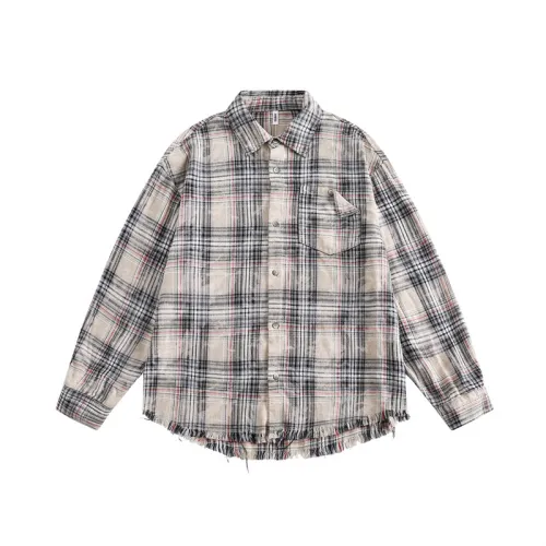 Retro Destruction Plaid Tassel Shirt