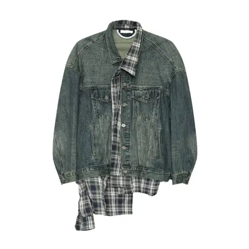 Plaid Irregular Stitching Fashion Denim Jacket