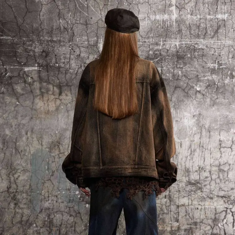 Retro Double Curved Access Control Denim Jacket-3