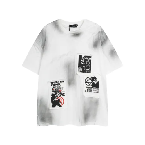 Street Hip-Hop Patch Embroidery Spray Painting Short-Sleeved T-Shirt