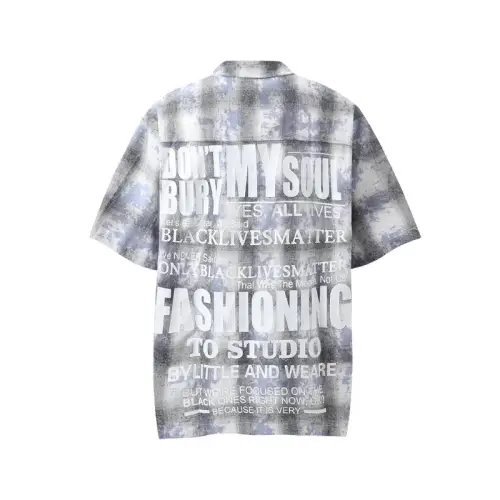 Retro Plaid Loose Tie Dye Design Short Sleeve Shirt