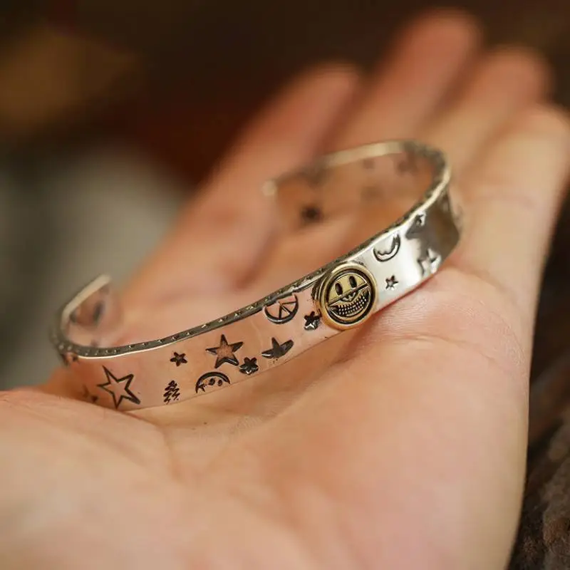 Silver Smiley Face Retro Bracelet-7