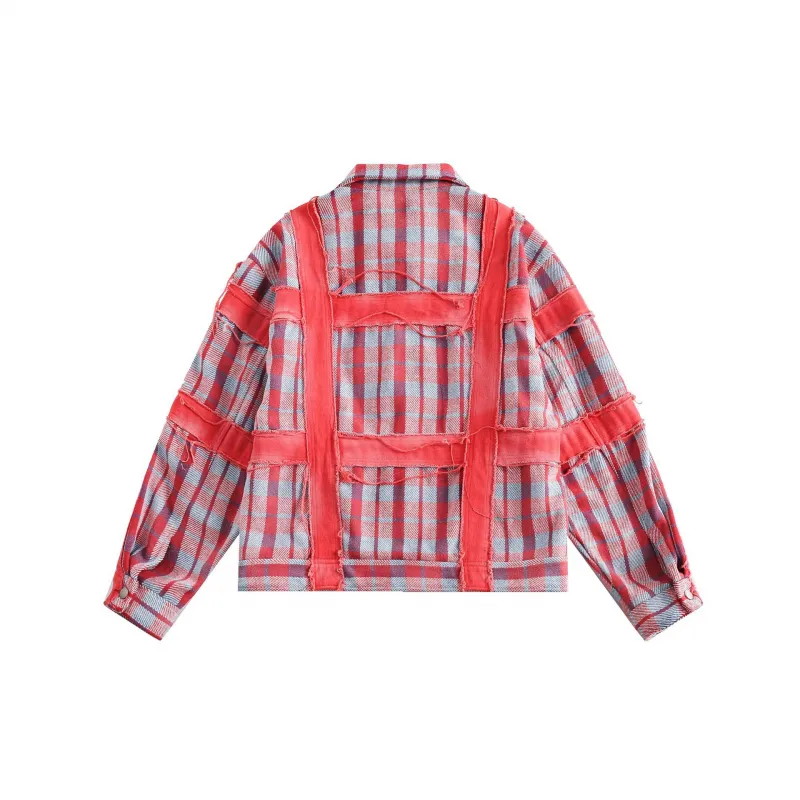 Loose Style Contrast Color Plaid Structure Jacket-1
