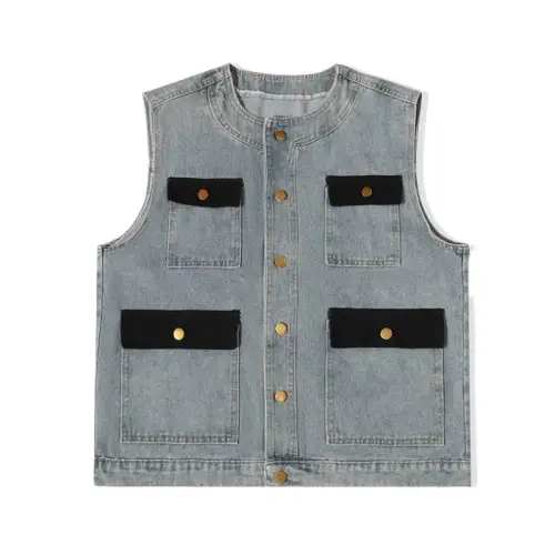 Street-Blasting Denim Straight Vest