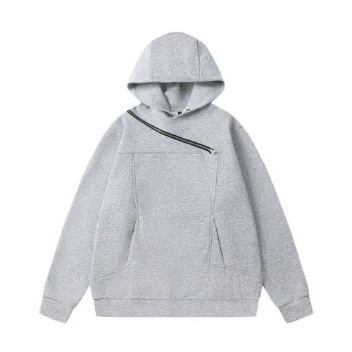 Zipper Decoration Solid Color Hooded Sweatshirt